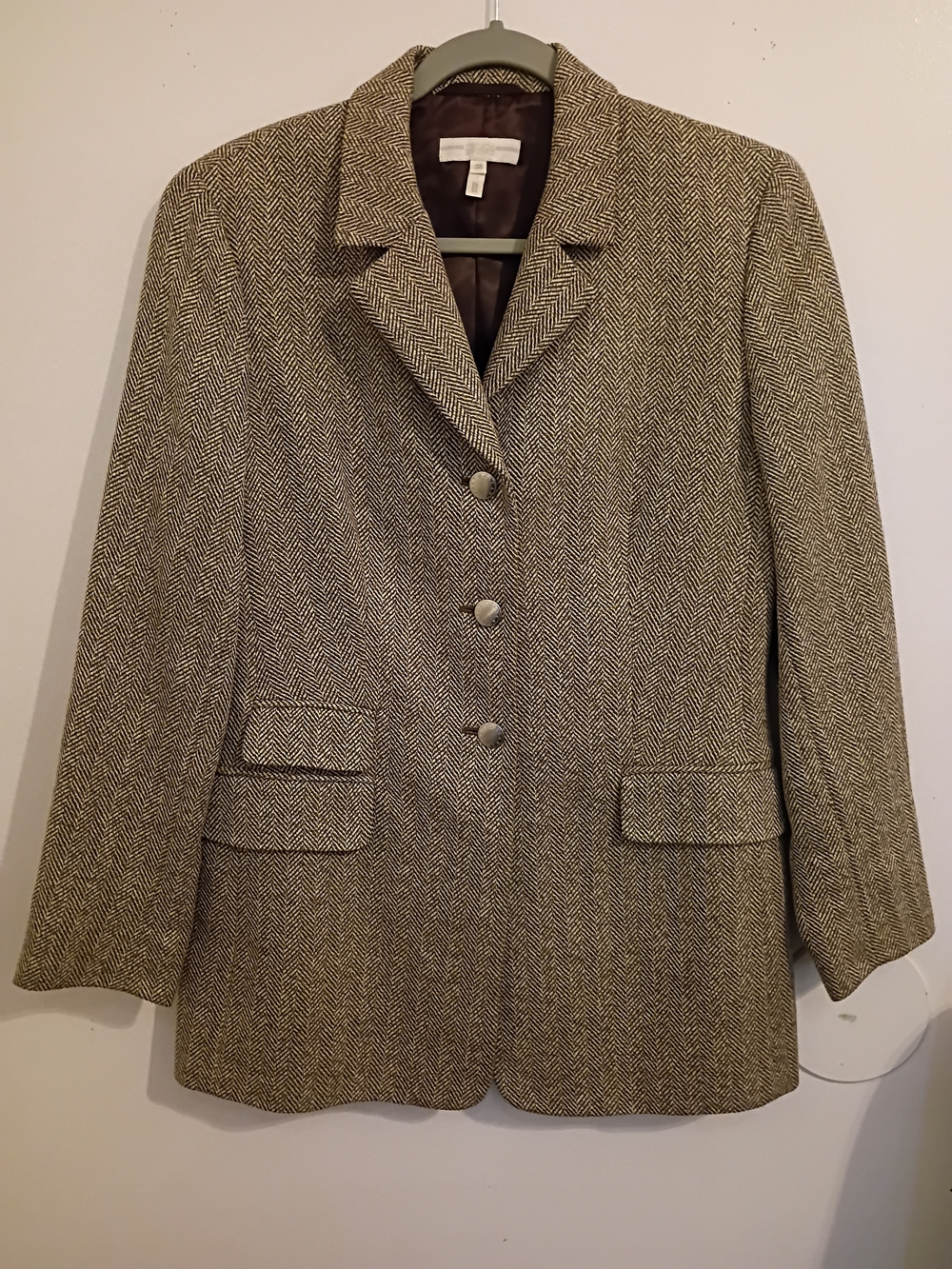 Escada Women's Herringbone Blazer in Brown And Beige Wool Blend Sz 38-M